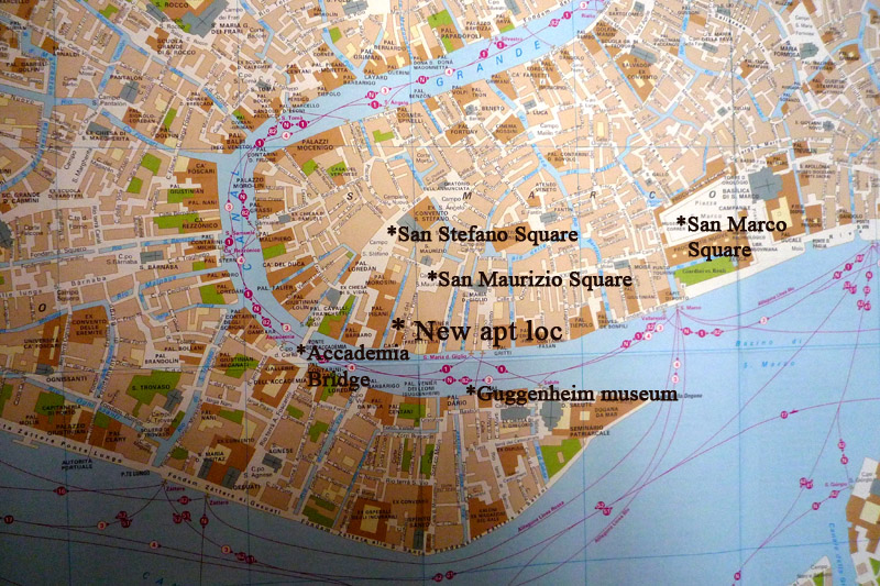 Overview map of Venice Italy showing the locations of budget and luxury accommodation vacation holiday apartment rentals.